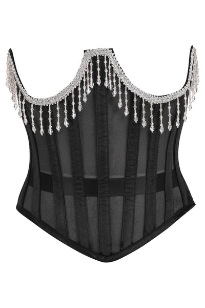 Top Drawer Steel Boned Sheer Underwire Waist Cincher w/Fringe - Daisy Corsets