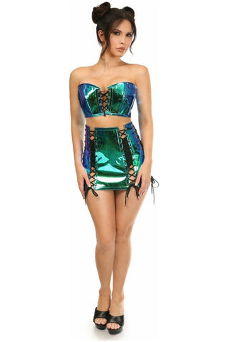 Lavish 2 PC Blue/Teal Holo Bustier & Skirt Set