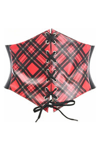 Lavish Red Plaid School Girl Lace-Up Corset Belt Cincher