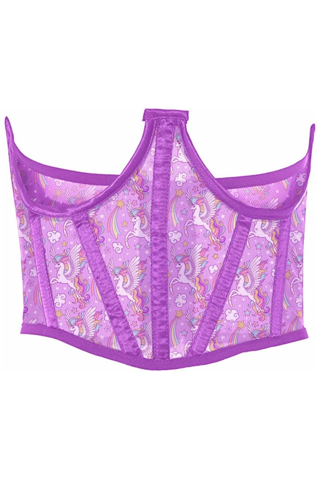 Lavish Unicorn Print Mesh Open Cup Waist Cincher