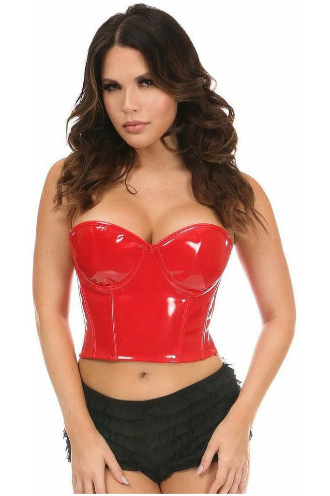 Daisy Corsets Lavish Red Faux Leather Bustier Top w/Ruffle Sleeves