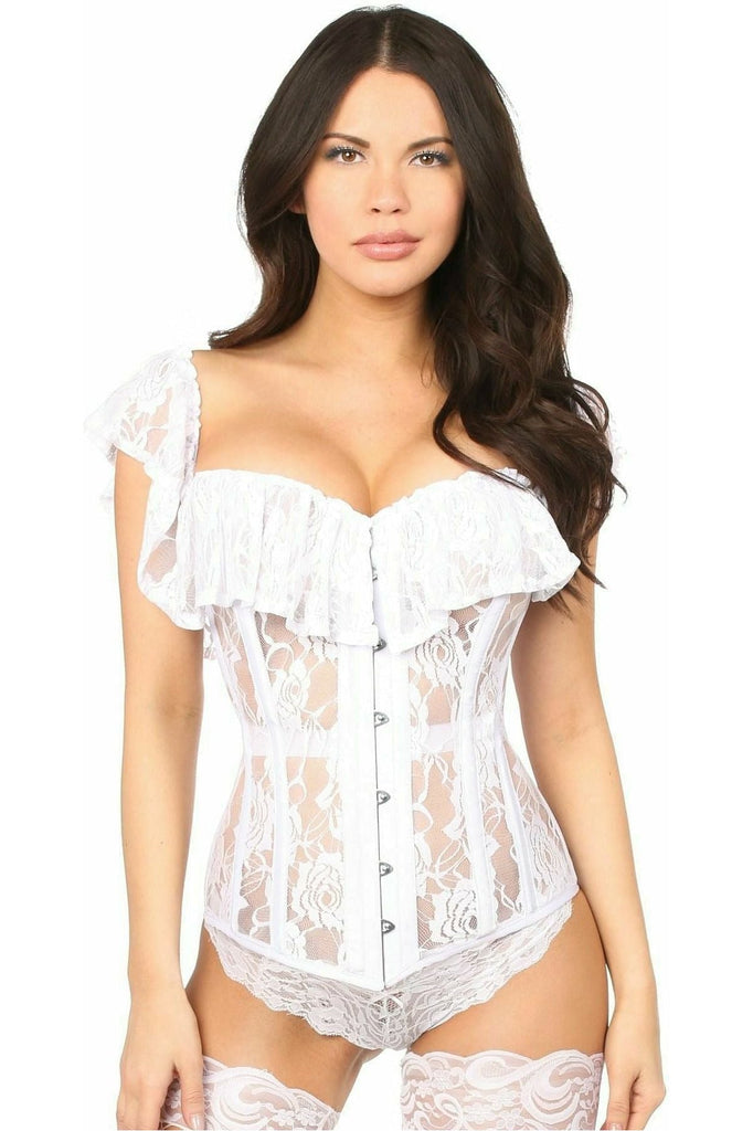 Daisy Corsets Top Drawer White Sheer Lace Steel Boned Corset