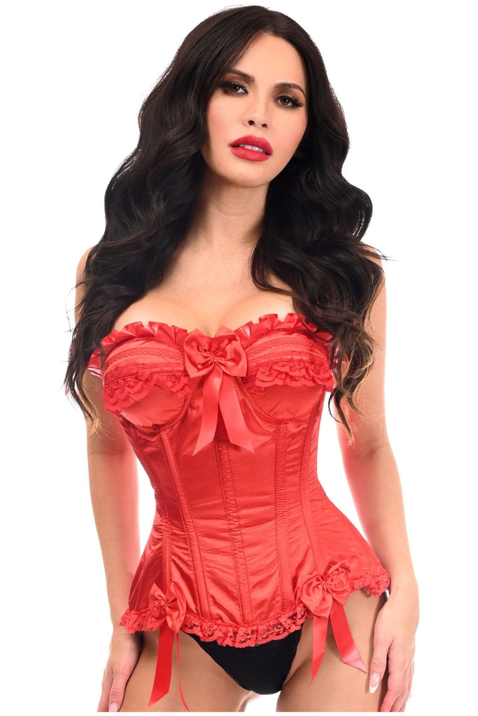 Daisy Corsets Top Drawer Red Satin Double Steel Boned Curvy Cut