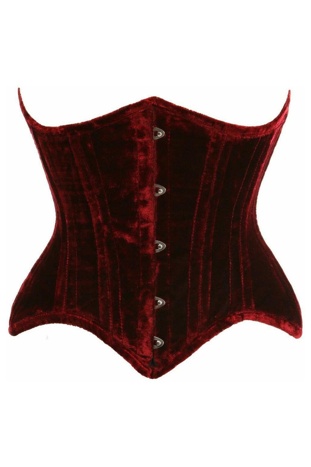 Daisy Corsets Top Drawer Dark Red Crushed Velvet Double Steel