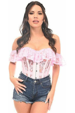 Pink Damask Cotton Corset Girdle with 4 Suspender - $1.46