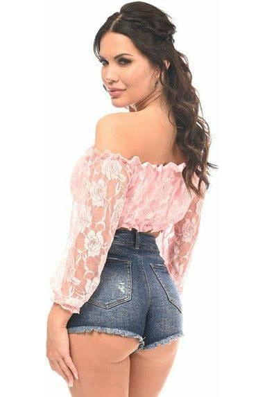 Baby Pink Lined Lace Long Sleeve Peasant Top - Daisy Corsets