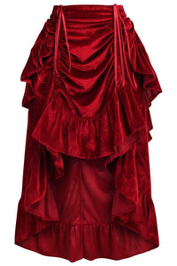 Dark Red Velvet Adjustable High Low Bustle Skirt - Daisy Corsets