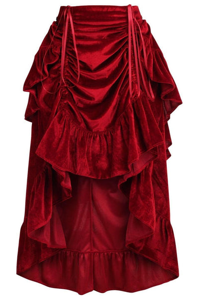 Dark Red Velvet Adjustable High Low Bustle Skirt - Daisy Corsets