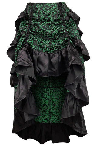 Green/Black Brocade Adjustable High Low Bustle Skirt - Daisy Corsets