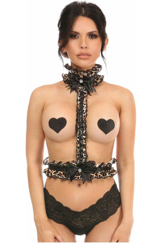 Kitten Collection Leopard Velvet Single Strap Body Harness - Daisy Corsets