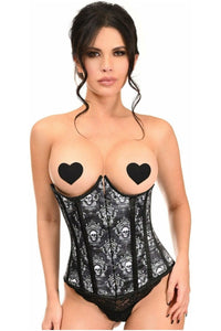 Lavish Black Skull Print Underwire Open Cup Underbust Corset - Daisy Corsets