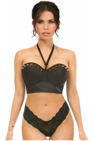 Lavish Faux Leather Halter Bustier w/Spikes - Daisy Corsets
