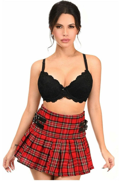 Red Plaid Pleated Skirt w/Buckles - Daisy Corsets