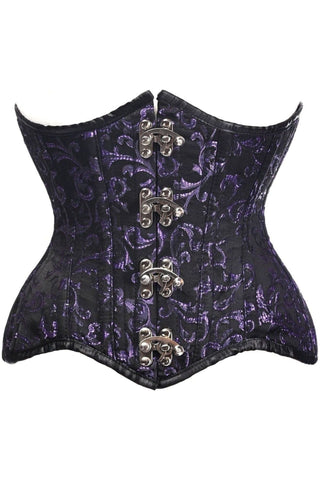 Top Drawer Black/Purple Brocade Double Steel Boned Under Bust Corset - Daisy Corsets