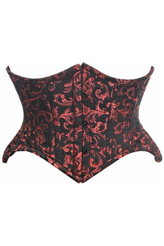 Top Drawer Black/Red Brocade Double Steel Boned Mini Cincher Corset - Daisy Corsets