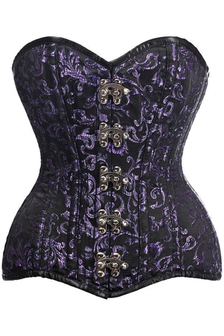 Top Drawer CURVY Black/Purple Brocade Double Steel Boned Overbust Corset - Daisy Corsets