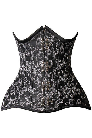 Top Drawer CURVY Black/Silver Brocade Double Steel Boned Under Bust Corset - Daisy Corsets