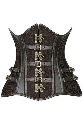 Top Drawer CURVY Brown Brocade Steampunk Steel Double Boned Under Bust Corset - Daisy Corsets