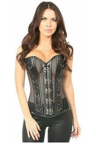 Top Drawer Faux Leather & Fishnet Steel Boned Corset - Daisy Corsets
