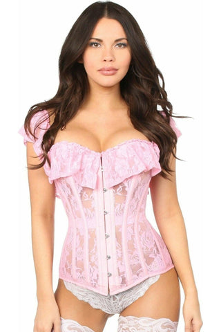 Top Drawer Lt Pink Sheer Lace Steel Boned Corset - Daisy Corsets