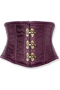 Top Drawer Plum Brocade Steel Boned Mini Cincher w/Clasps - Daisy Corsets